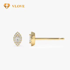 VLOVE Fine Jewelry Women Solid Gold Jewelry 14k Marquise Diamond In Halo Setting Diamond Studs