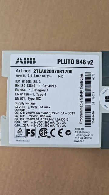 2TLA020070R1700 B46 V2 Speed Control Programmable Safety Module Pluto Series