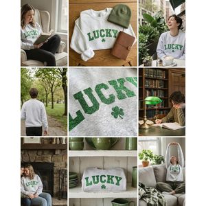 เสื้อสเวตเชิ้ตวันลัคกี้มาม่า กลิตเตอร์ วันเซนต์แพทริคเสื้อเจอร์ซีย์แขนยาวสำหรับผู้หญิง - Product Image 6