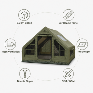 Tente de camping gonflable pour 4 personnes, en Oxford 600D imperméable, avec poutres pneumatiques et hublot en TPU, idéale pour les vacances en famille en plein air - Product Image 4