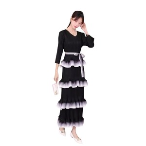 Robe de soirée plissée longue à <span class=keywords><strong>col</strong></span> <span class=keywords><strong>marin</strong></span> pour femme, style Miyake, luxueuse, à manches longues, avec volants, inspirée de la mode coréenne - Product Image 6