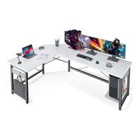 Bureau d'ordinateur en forme de L long avec support pour CPU, blanc, grand bureau d'angle, grande station de travail pour le bureau à domicile