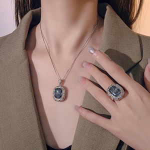 Vintage Eco-friendly Copper Designer Jewelry Sets 12*16mm Black Gray Bird Nest Cubic Zirconia Pendant Earrings Set <b>for</b> Women - Product Image 3