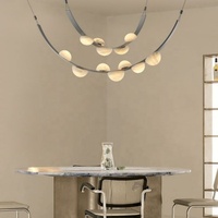 Lustre LED nordique personnalisé en acier inoxydable doré avec abat-jour rond en albâtre, faisceau à 360 degrés, Ra90, luminaire suspendu pour villa