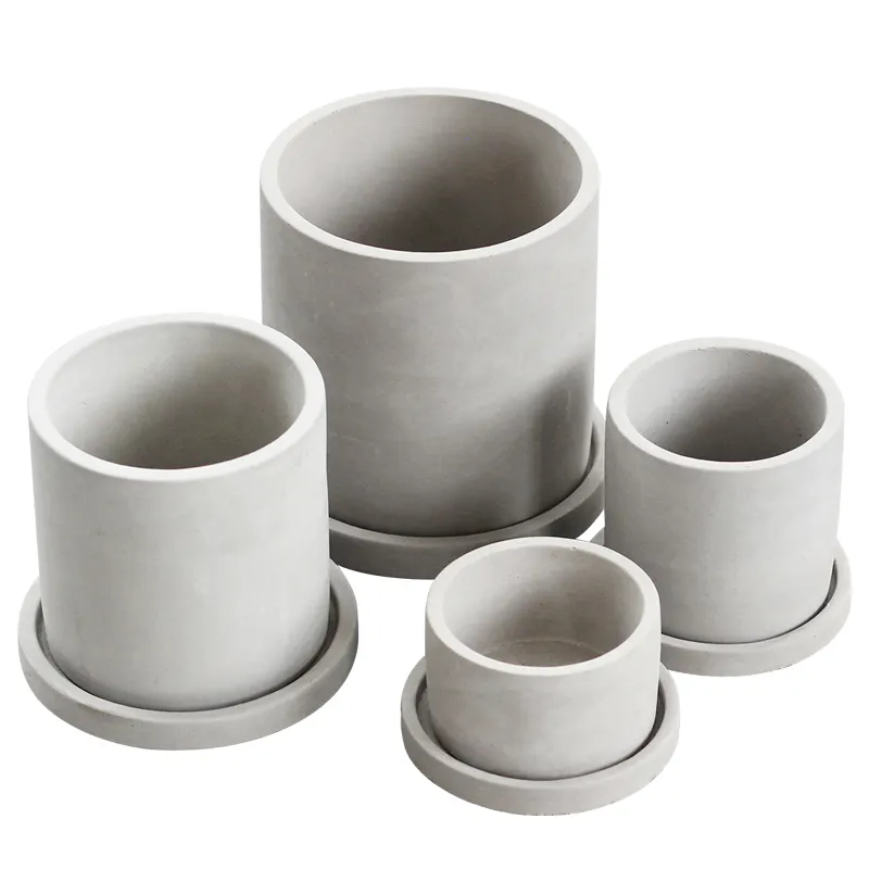 Rotonda a forma di cilindro nordic semplice stile di cemento di cemento vaso di fiori con piattino per la decorazione domestica