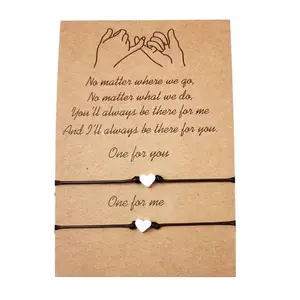 Pulseira ajustável trançada sc set de 2 amizade, bracelete de coração amor para casal