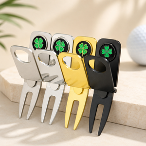 Herramienta de Reparación de Divots de Golf de Acero Inoxidable con Marcador de Bola Magnético, Colores Plata, Oro y Negro, Acabado Esmaltado, Portátil para Uso en Exteriores - Product Image 1