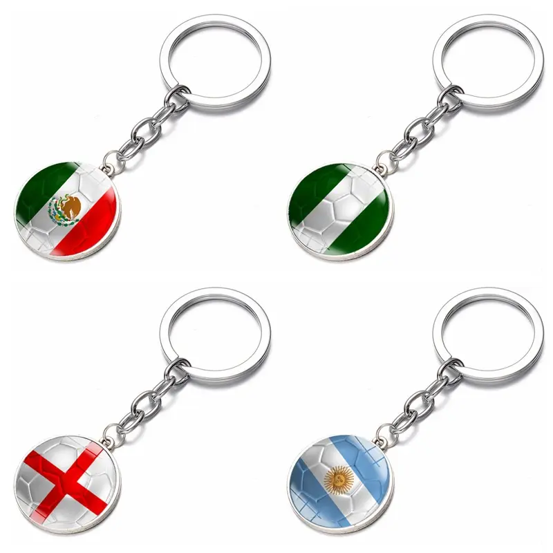 wholesale New England Flag Argentina Mexico football Nigeria national team Fans time gem Key Ring car pendant Keychain