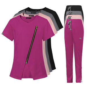 Ensemble de blouses d'infirmière unisexes en tissu tricoté anti-rides, absorbant la transpiration, avec fermeture éclair, pour hôpital, style jogger - Product Image 1
