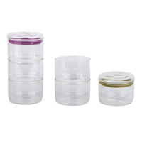 Pot en verre borosilicate empilable à 3 étages pour cuisine contemporaine avec couvercle en verre, joint en silicone coloré, récipient alimentaire, boîte à provisions