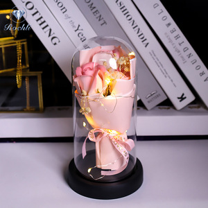 Sconto sfuso di alta qualità romantico delicato realistico eterno rosa fatto a mano Laser fiore bambola di vetro cupola regalo per la madre - Product Image 5