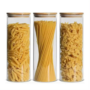 Glass Pasta <strong>Storage</strong> Container With Lid Set of 3 High Transparent Airtight Food <strong>Storage</strong> <strong>Jars</strong> <strong>Kitchen</strong> Pantry With Bamboo Lid - Product Image 4