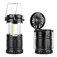 Lanterne de camping 3 en 1 avec ventilateur COB 360°, alimentée par piles AA, lampe de tente portable avec ventilateur rabattable et crochet pour l'extérieur et les situations d'urgence