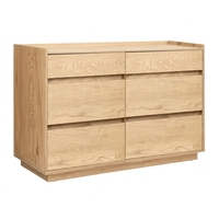 Commode à 6 tiroirs en chêne naturel à bords courbes, meuble de rangement pour chambre à coucher