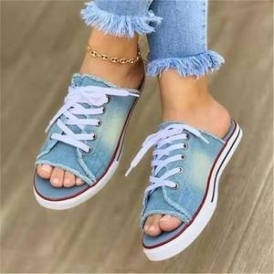 Vendita calda estiva da <span class=keywords><strong>donna</strong></span> in tela Denim con lacci Casual <span class=keywords><strong>sandali</strong></span> piatti taglia <span class=keywords><strong>43</strong></span> moda Anti-scivoloso per la lista dei desideri di Amazon - Product Image 5