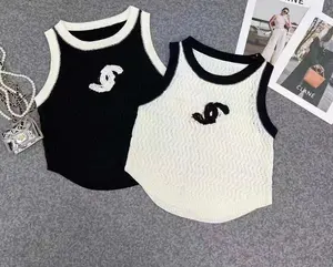 STOCK C Famous Brand Sexy Ribbed Basic T-Shirts Lady Crop Top Sleeveless Camisole Tops Design Women Vest