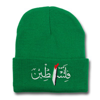 Sombrero de punto transfronterizo con letras árabes de moda para otoño e invierno con bordado de bandera palestina, sombrero frío cálido para hombres y mujeres