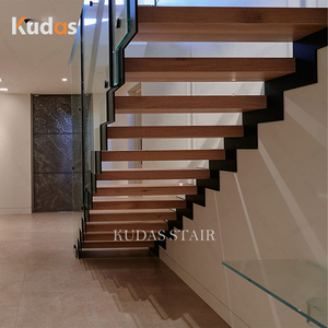 Tùy chỉnh thiết kế Zig Zag cầu thang gỗ Tread thép cầu thang với kính lan can kính trong suốt kính lan can cầu thang - Product Image 4