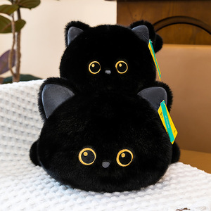 Venta al por mayor, ¡gran oferta! Adorable gato de peluche acostado, muñeco de animal de peluche, regalo de cumpleaños, almohada de compañía, gato calicó negro. - Product Image 3