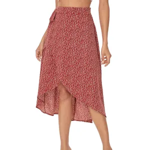 Falda de estilo bohemio para mujer, falda de cintura alta con estampado Floral