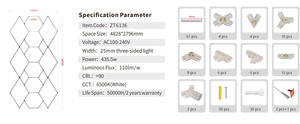 Plafonnier <span class=keywords><strong>LED</strong></span> hexagonal Art Déco tactile et dimmable 6500K pour garage automobile, salle de lavage de voitures et atelier de detailing auto - Product Image 2