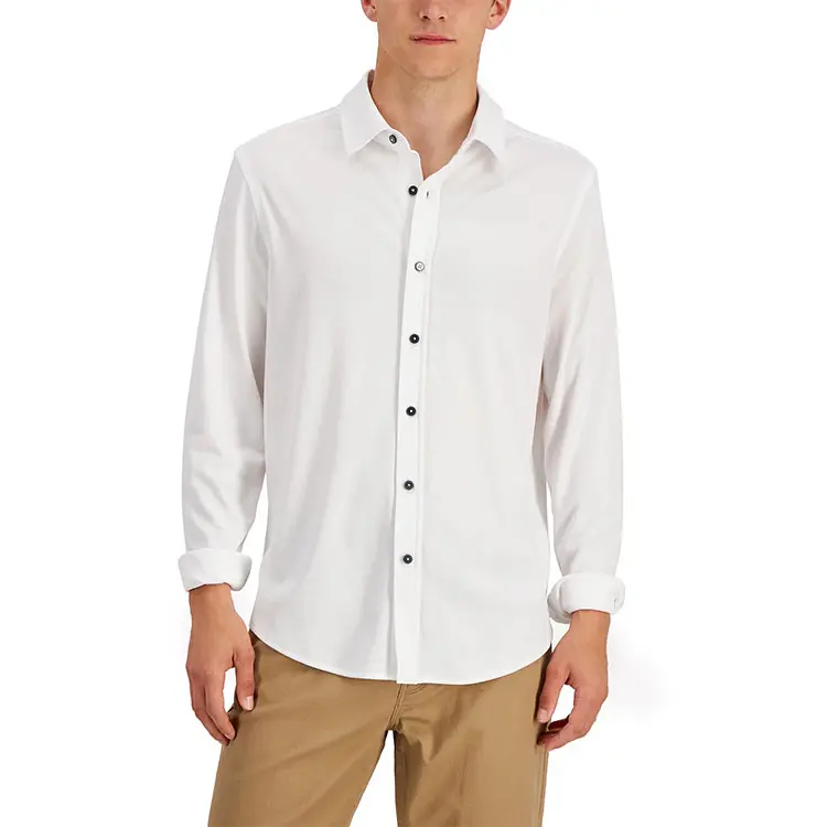 White Men Shirt Breathable Custom Cotton Casual Long Sleeve Vintage Wholesale Shirts