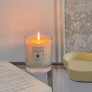 Cire de soja blanche décorative personnalisée, pot en verre givré, thé vert, parfum, bougie à mèche en bois - Product Image 3