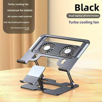 Support pour ordinateur portable 3-en-1 en acier au carbone avec deux ventilateurs de refroidissement amovibles - Rehausseur ergonomique pliable et support de téléphone pour la maison, le bureau et le gaming