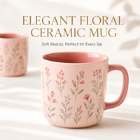 Tasse en porcelaine personnalisée pour commande en gros, motif botanique rose poudré, glaçure intérieure rose brillante, pour café, thé, décoration de cuisine