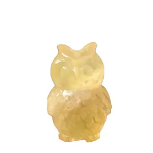 Wholesale natural high quality healing stones citrine owl crystal fluorite carvings for home decoration