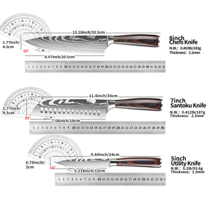 Ioko Nhật bản Nhà bếp dao đặt pakka gỗ xử lý slicing Sushi bít tết Santoku đầu bếp dao làm bằng kim loại - Product Image 6