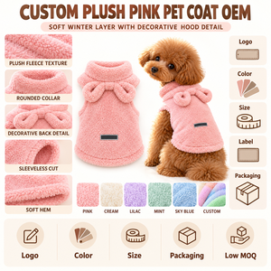 Sweat à capuche rose en polaire pour chien, manteau chaud d'hiver avec oreilles d'ours en peluche pour petits chiens - Product Image 2