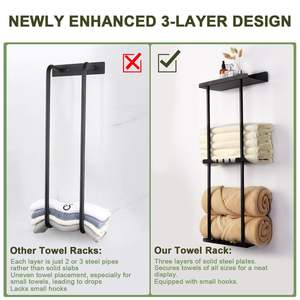 Étagère de rangement murale non perforée et porte-serviettes pour salle de bain - Product Image 4