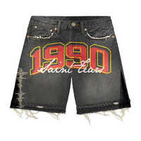 Shorts en jean délavé à l'acide, style Y2K, avec appliques brodées personnalisées, bords bruts et effet vieilli, écologiques, pour streetwear