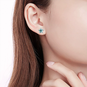 Natural genuine A-grade jadeite blue water sea star <b>stud</b> earrings, ice-grade jade, S925 <b>silver</b>, ancient style women's earrings - Product Image 4