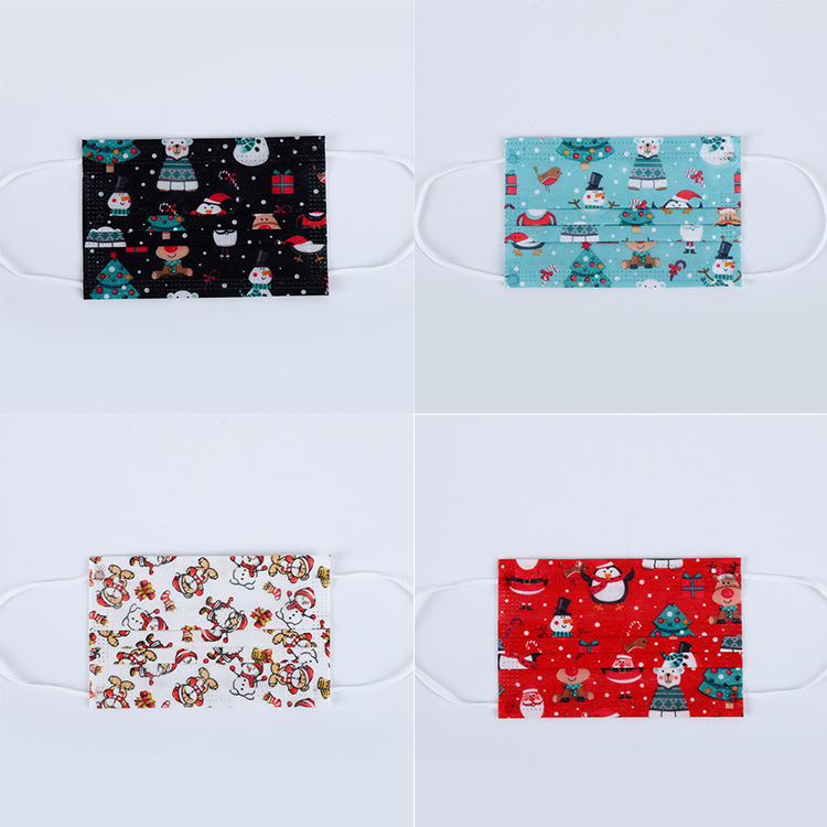 S&J printed design desechable individual wrap xmas facemask 3 ply ear-loop christmas disposable masks for kids