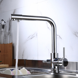 Robinet mélangeur de cuisine de luxe en laiton de haute qualité, à deux têtes, finition chrome cuivre, modèle 3013 - Product Image 4