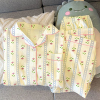 Ensemble Lijia de style princesse léger et luxueux à imprimé floral, manches longues, nouvelle collection printemps/été, vêtements de détente pour femmes en tissu froissé