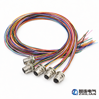 Connecteur femelle M12 12 broches étanche en laiton plaqué or à montage sur panneau, avec verrouillage frontal, à souder, IP67, pour applications automobiles, 500 mm, M16*0.5, pour PCB