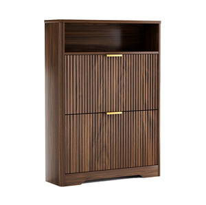 Rak Sepatu Modern dari Kayu Solid untuk Penyimpanan di Pintu Masuk dengan 2 Laci Lipat Tersembunyi, Rak Sepatu Tinggi Berdiri Bebas untuk Ruang Tamu - Product Image 2