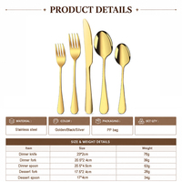 Couverts de table : Couteau de dîner, fourchette, cuillère, fourchette à dessert, cuillère à dessert. Vaisselle pour restaurant, mariage, fête, dîner.