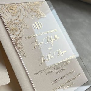 Carte blanche de luxe personnalisée avec feuille d'or, avec enveloppe en papier vélin Castle <span class=keywords><strong>Leslie</strong></span> avec feuille d'or, invitation d'exposition, invitations de mariage - Product Image 2