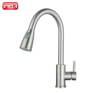 Grifo De Cocina Gooseneck Deck Mounted Kontemporer Tarik Ke Bawah Dapur Memasak Mixer Faucet