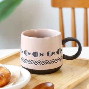 Vintage Coarse Large Size Pink Hand-Painted Relief Small Fish <b>Ceramic</b> <b>Mug</b> New Design with Good Quality for Business Gifts - Product Image 2