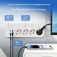 Multiprise standard européenne 13A avec 4 prises CA et interrupteurs indépendants, 2 ports USB-A + 2 ports Type-C, câble de 2 m
