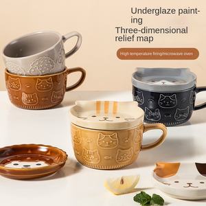 แก้วเซรามิคลายการ์ตูนแมวและหมีน่ารักสไตล์ญี่ปุ่นจากเฉาโจว สำหรับกาแฟและนมตอนเช้า - Product Image 4