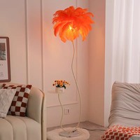 Lampadaire d'Angle à Plumes Design Artistique et Créatif pour Salon et Chambre, Lampe Plumes d'Autruche