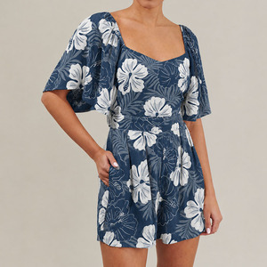 Cantidad máxima de pedido: Mono corto plisado con estampado playero de lujo, de lino y viscosa, estilo bohemio. - Product Image 2