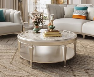 โต๊ะกาแฟกระจกนิรภัยโต๊ะกลมทำจากไม้เนื้อแข็งโต๊ะกาแฟสไตล์อเมริกันเรียบง่ายอพาร์ทเมนต์ขนาดเล็กทันสมัย - Product Image 6