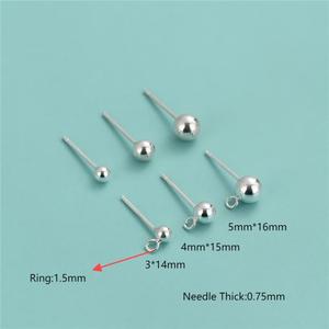 925 perak murni <span class=keywords><strong>3</strong></span>/4/5mm anting kancing bulat dengan lingkaran untuk membuat temuan perhiasan - Product Image 2